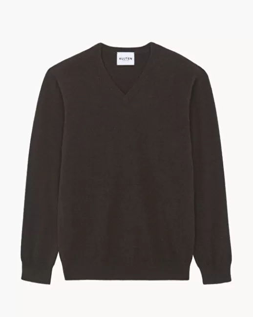 Kujten Pulls & Sweats | Pull Vince Pull Cachemire Col V Basic , 2 fils MARRON