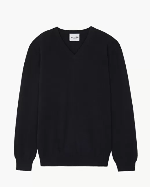 Kujten Pulls & Sweats | Pull Vince Pull Cachemire Col V Basic , 2 fils Bleumarinefoncé