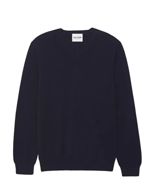 Kujten Pulls & Sweats | Pull Vince Pull Cachemire Col V Basic , 2 fils Bleumarinefoncé