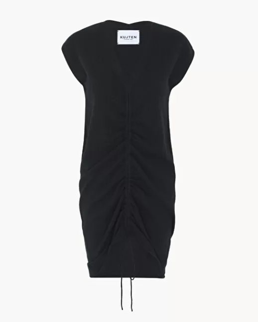 Kujten Robes & Jupes | Robes & Jupes | Robe Dang Solid Robe Col V u00e0 Coulisse Cachemire, 2 fils Noir