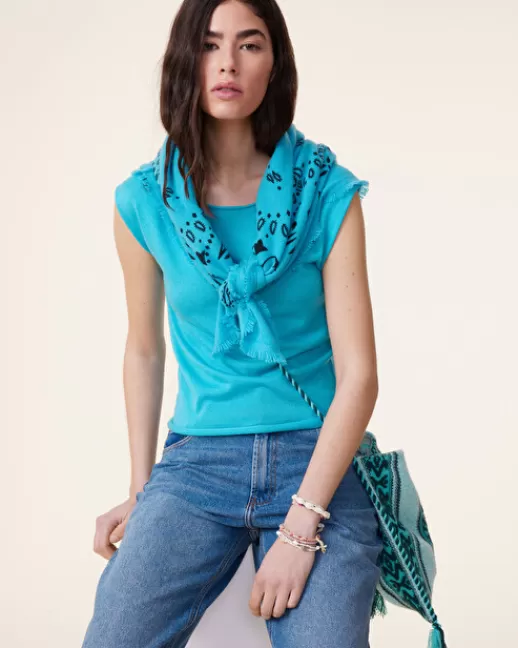 Kujten Tops & T-Shirts | Top Balik Top Sans Manches Soie et Cachemire, 1 fil bleuturquoise