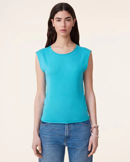 Kujten Tops & T-Shirts | Top Balik Top Sans Manches Soie et Cachemire, 1 fil bleuturquoise